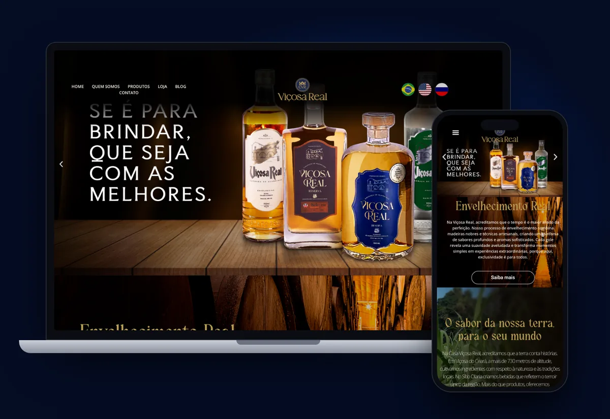 Site da Viçosa Real criado pela Levitatech, no computador e no celular